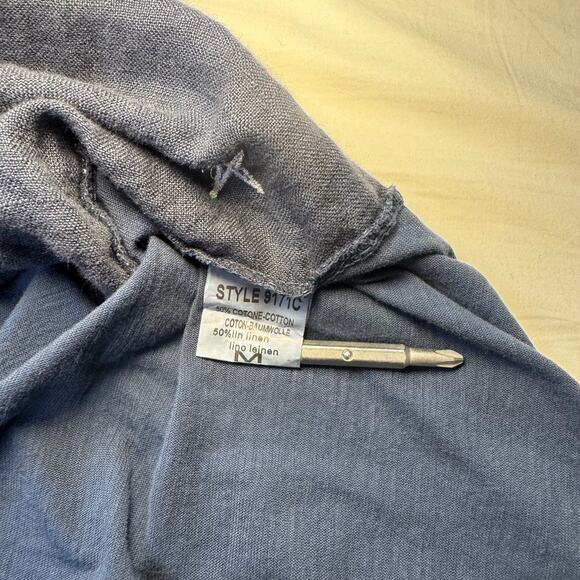 Tempo Paris Navy Star Cotton Linen Blend Blouse Women's Medium Celestial Boho - Picture 4 of 13